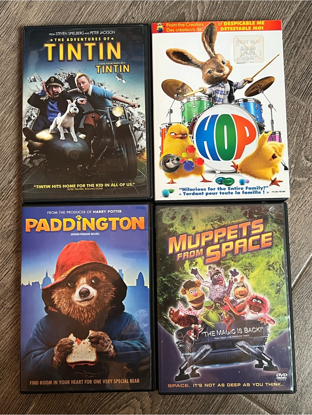 Family Adventure DVD Lot of 4 Paddington Tintin Hop Muppets From Space Kids